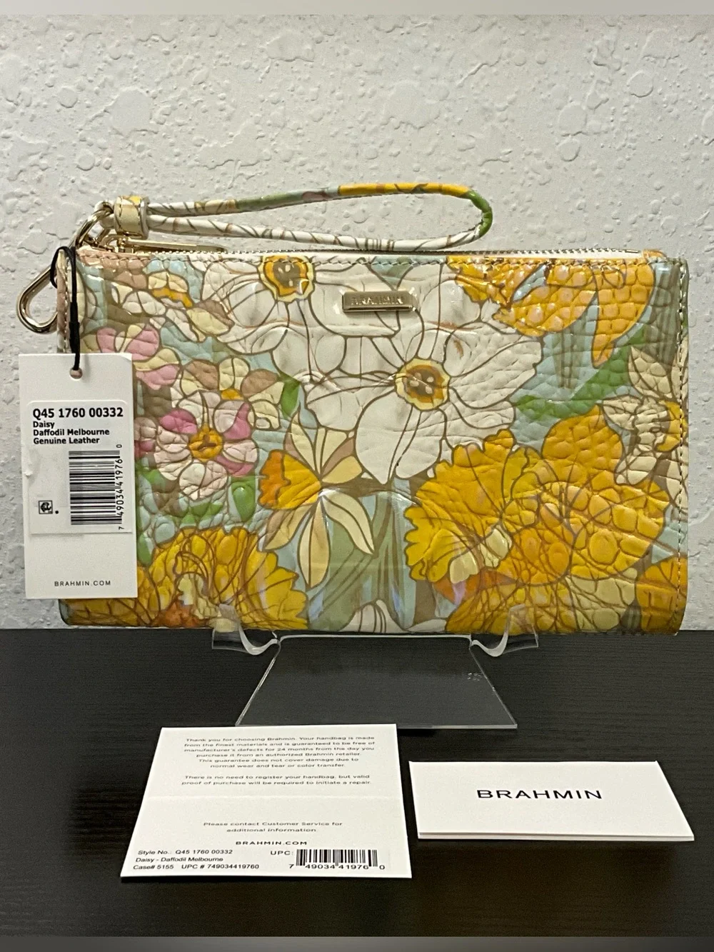 Brahmin Daisy DAFFODIL MELBOURNE Wristlet Clutch Makeup Bag NWT